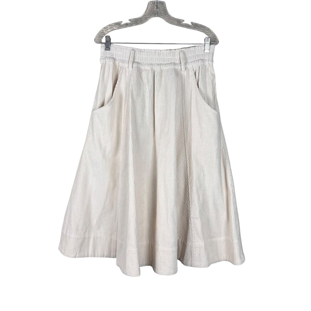 A Loves A Ecru Corduroy Midi Skirt Cream A-Line Elastic Waist Pockets Size M NEW